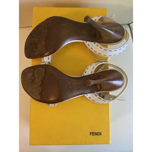 Fendi Women's Sandal Shoes Heels White Leather Authentic Size Italy 36.5 US 6.5 - Picture 8 of 12
